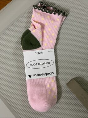 Pink Polka Dot Quarter Socks - Size L